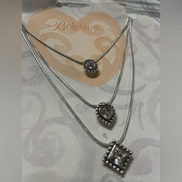 💎 RARE BRIGHTON VINTAGE Silver 3-Tier Pendant Necklace! - Picture 9 of 9